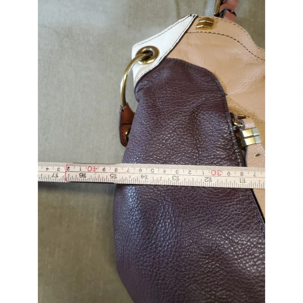 Oryany Brown Tan Leather Hobo Bag Tri-Color Blocked Shoulder Tote Gold Hardware
